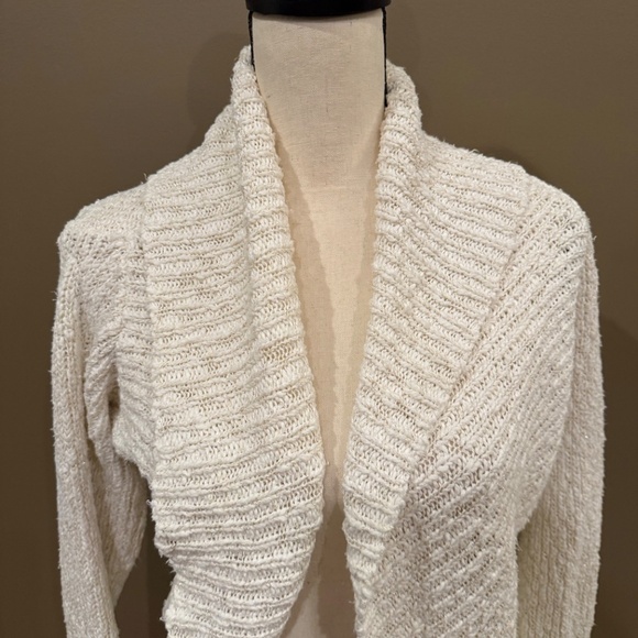 White House Black Market Sweaters - White House Black Market Cream with gold accent thread cardigan sweater, Size L